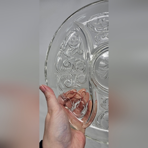 Vintage McKee Depression Glass Rock Crystal Clear 5 Part Relish Dish Tray Floral - Picture 5 of 8